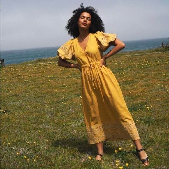 NWT CHRISTY DAWN Puffed Short Sleeve Embroidered Tie Waist V-Neck Maxi Dress S - Picture 10 of 15